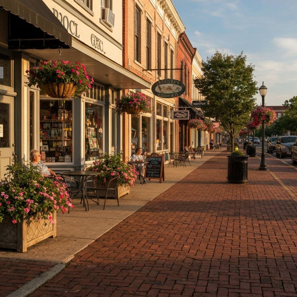 Burgaw downtown main street with local shops and sidewalk seating