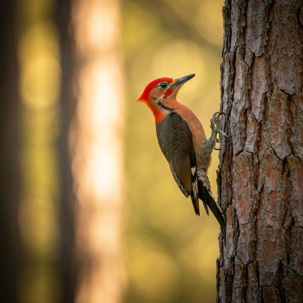 Red-cockaded woodpecker on a longleaf pine trunk